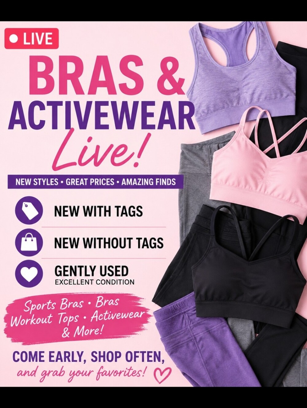 Womens BRAS & Activewear. Come To My Live Show